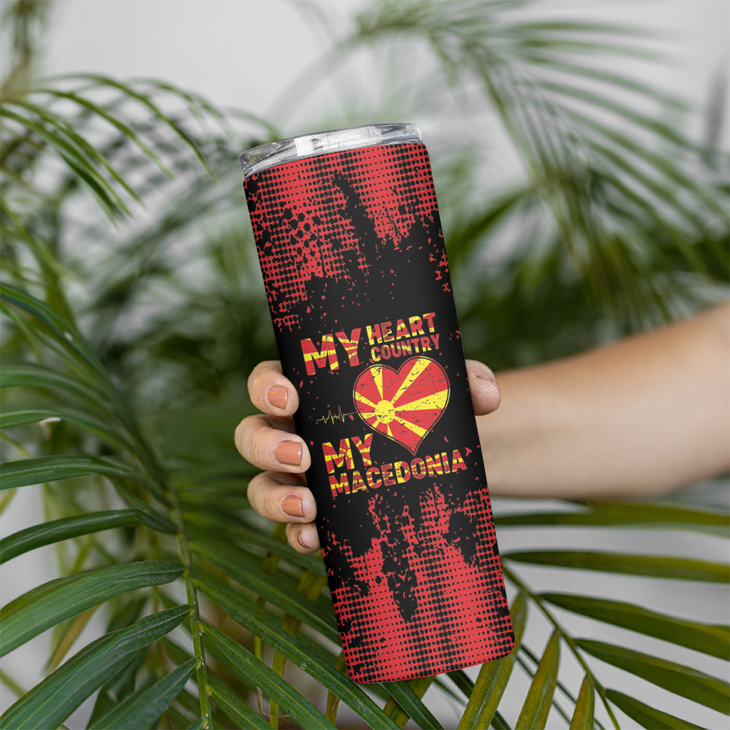 Personalised My Heart My Country My Macedonia Skinny Tumbler Grunge Style