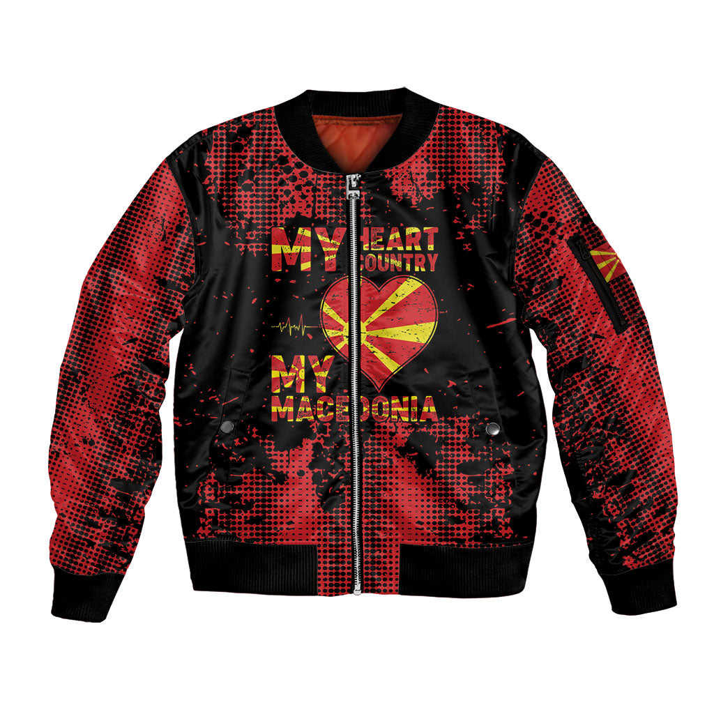 Personalised My Heart My Country My Macedonia Sleeve Zip Bomber Jacket Grunge Style