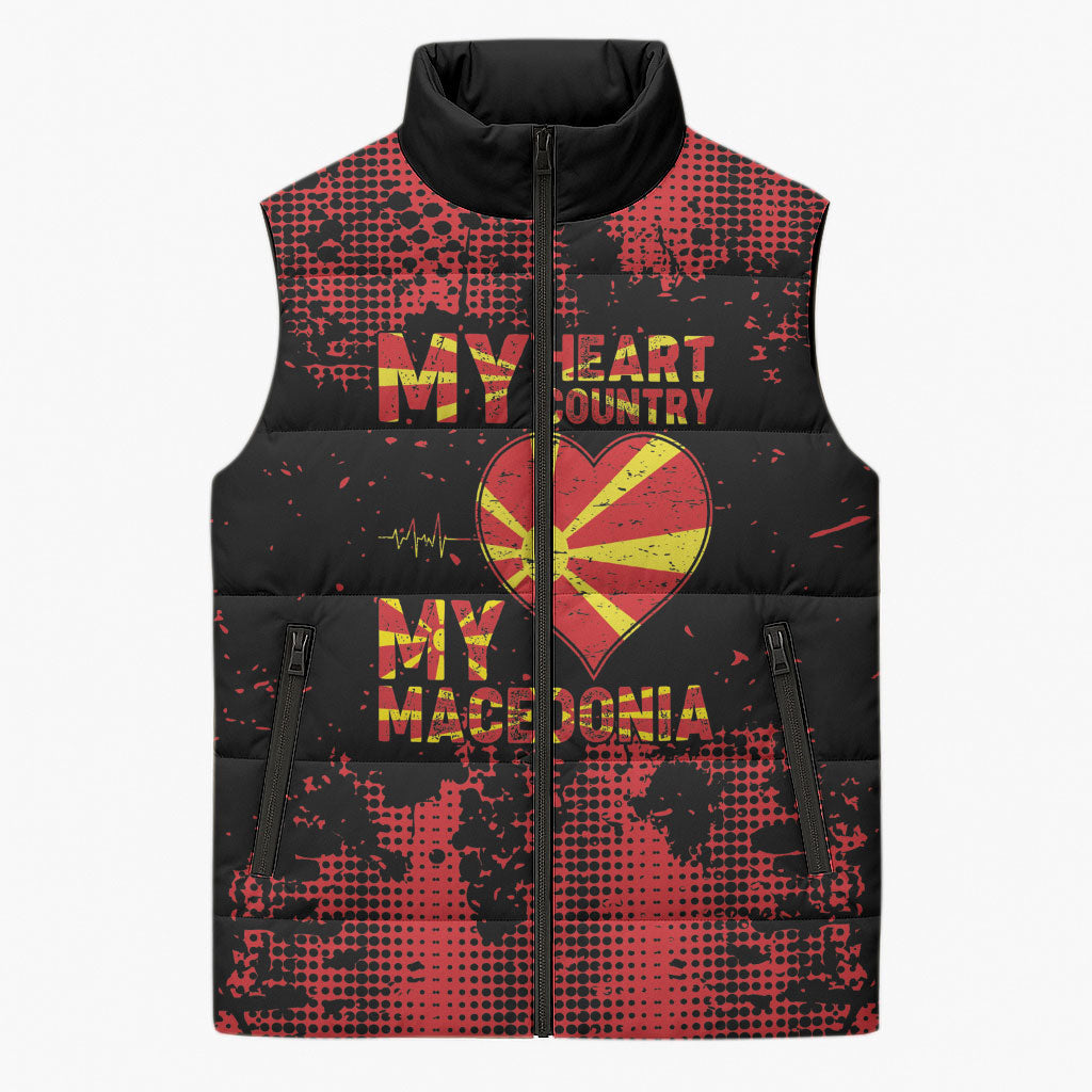 Personalised My Heart My Country My Macedonia Sleeveless Puffer Jacket Grunge Style