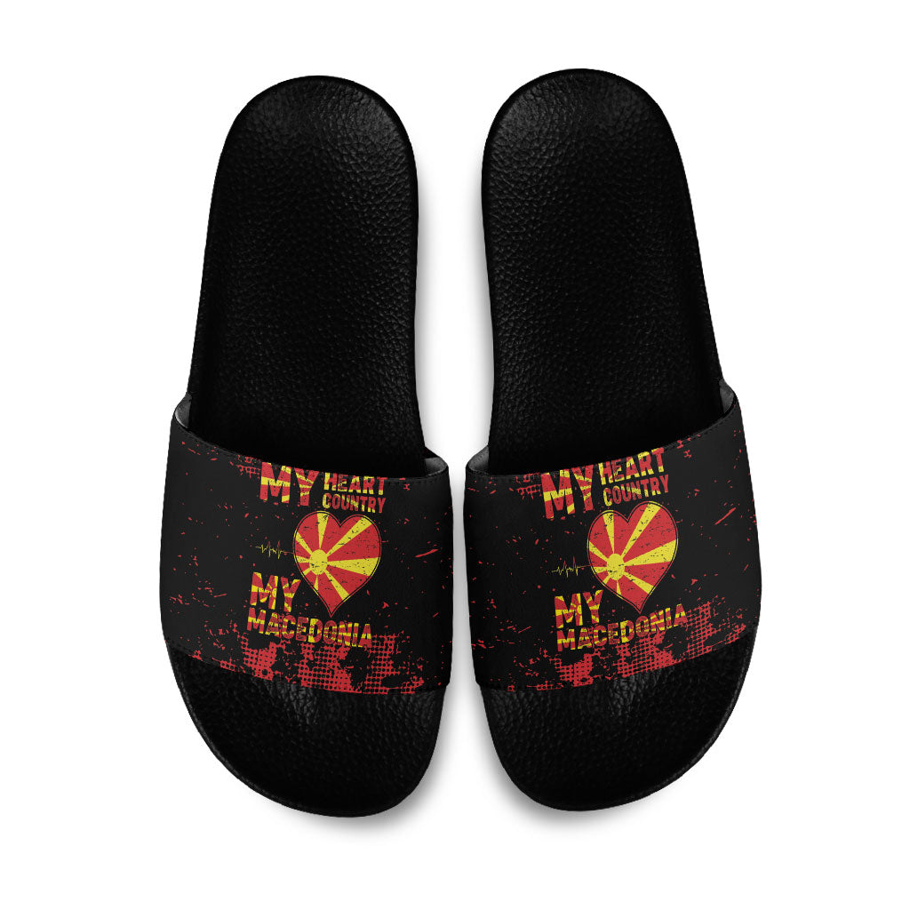 My Heart My Country My Macedonia Slide Sandals Grunge Style