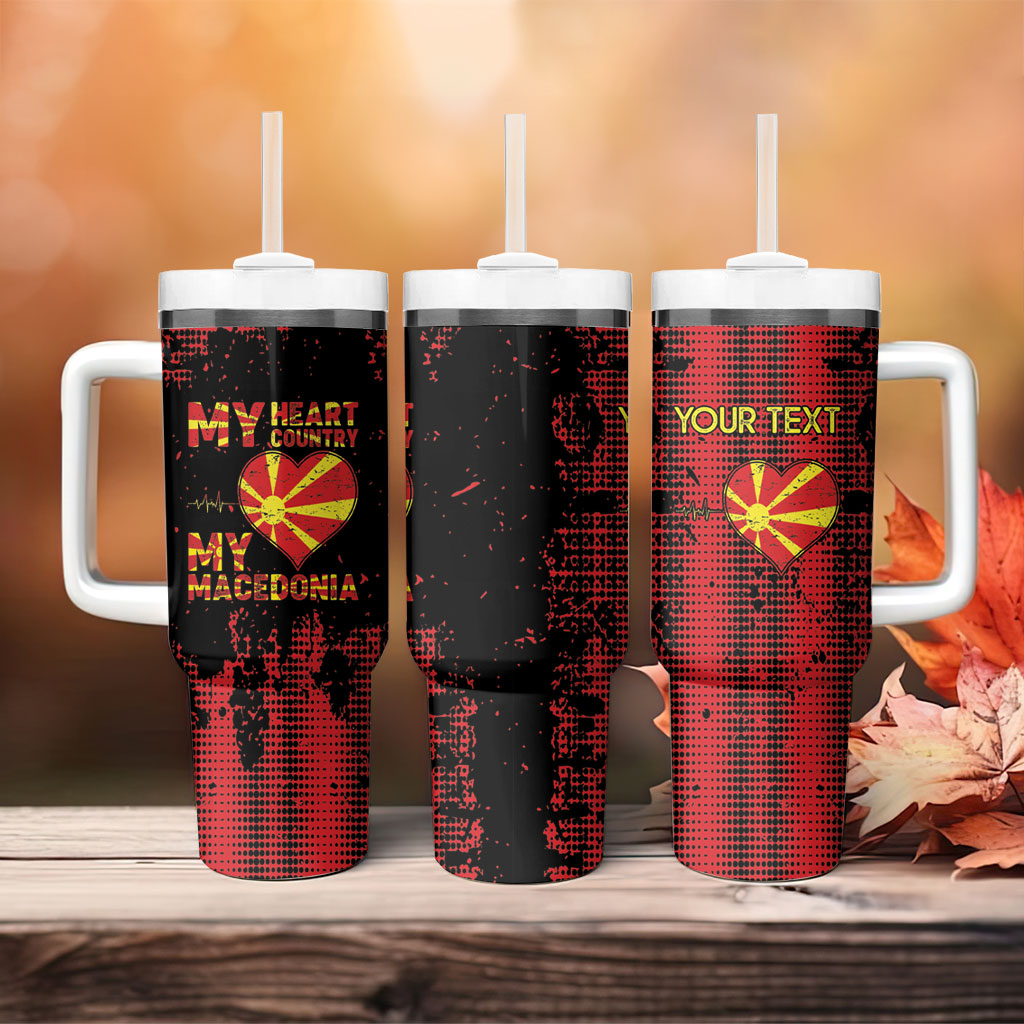 Personalised My Heart My Country My Macedonia Tumbler With Handle Grunge Style