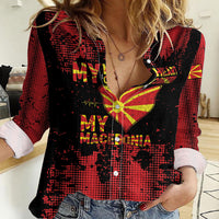 Personalised My Heart My Country My Macedonia Women Casual Shirt Grunge Style