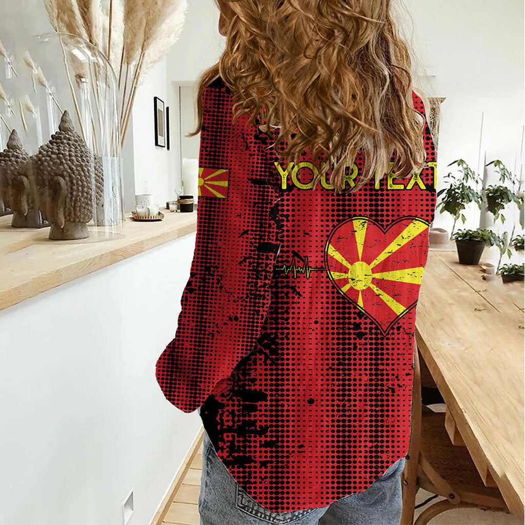 Personalised My Heart My Country My Macedonia Women Casual Shirt Grunge Style