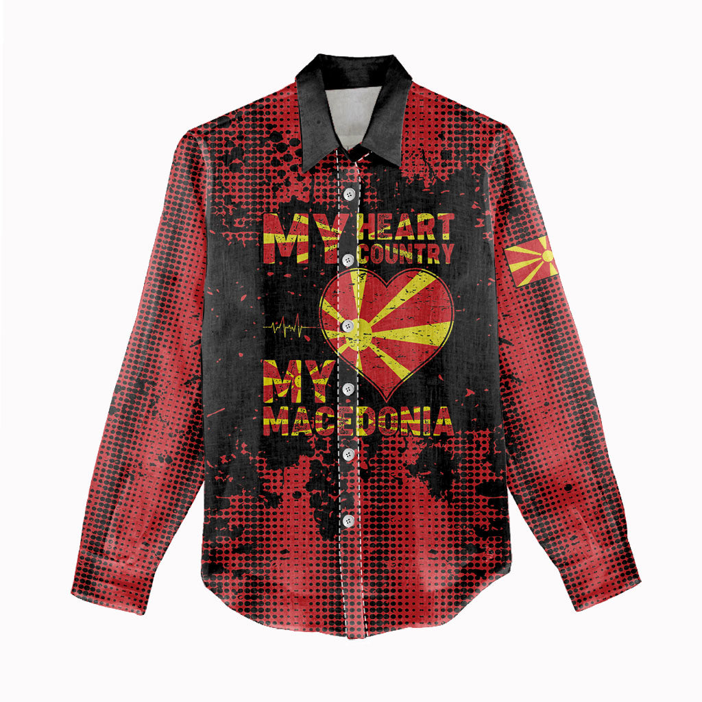 Personalised My Heart My Country My Macedonia Women Casual Shirt Grunge Style