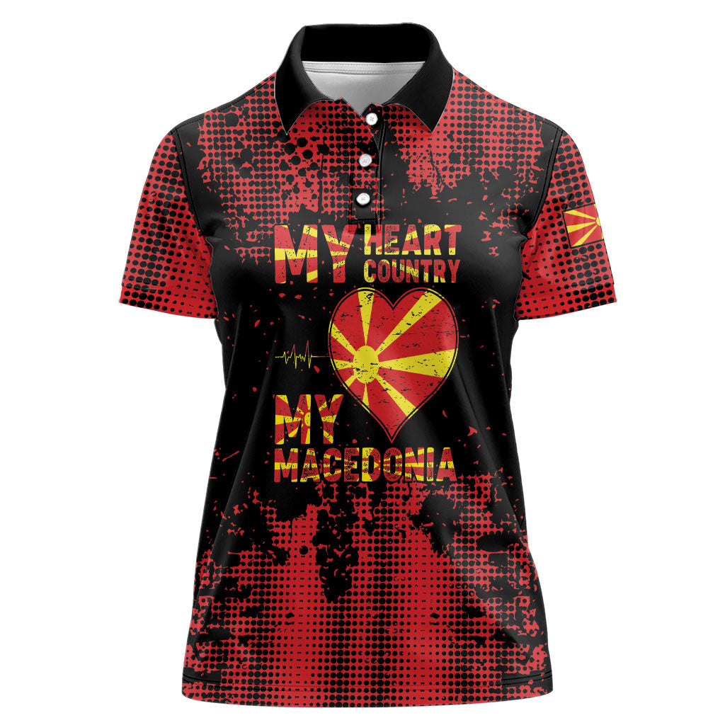 Personalised My Heart My Country My Macedonia Women Polo Shirt Grunge Style