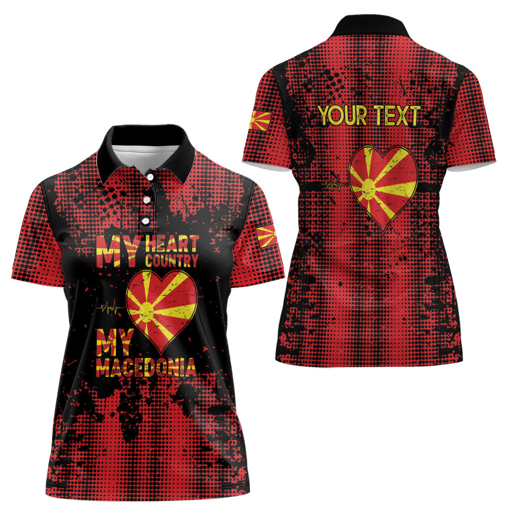 Personalised My Heart My Country My Macedonia Women Polo Shirt Grunge Style