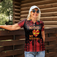 Personalised My Heart My Country My Macedonia Women Polo Shirt Grunge Style