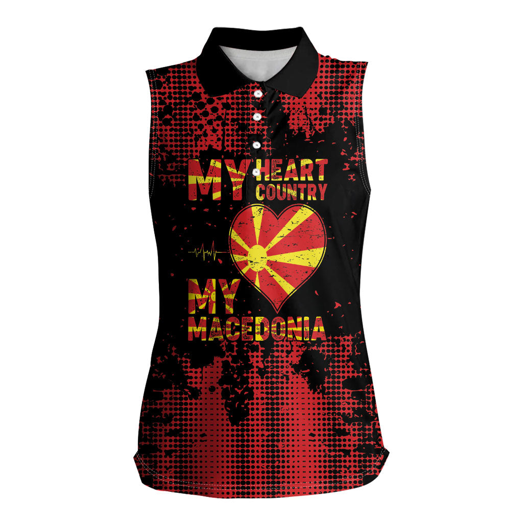 Personalised My Heart My Country My Macedonia Women Sleeveless Polo Shirt Grunge Style