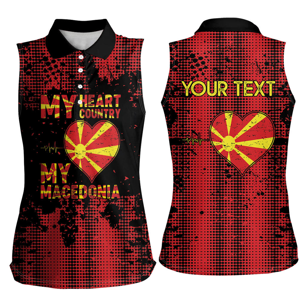 Personalised My Heart My Country My Macedonia Women Sleeveless Polo Shirt Grunge Style