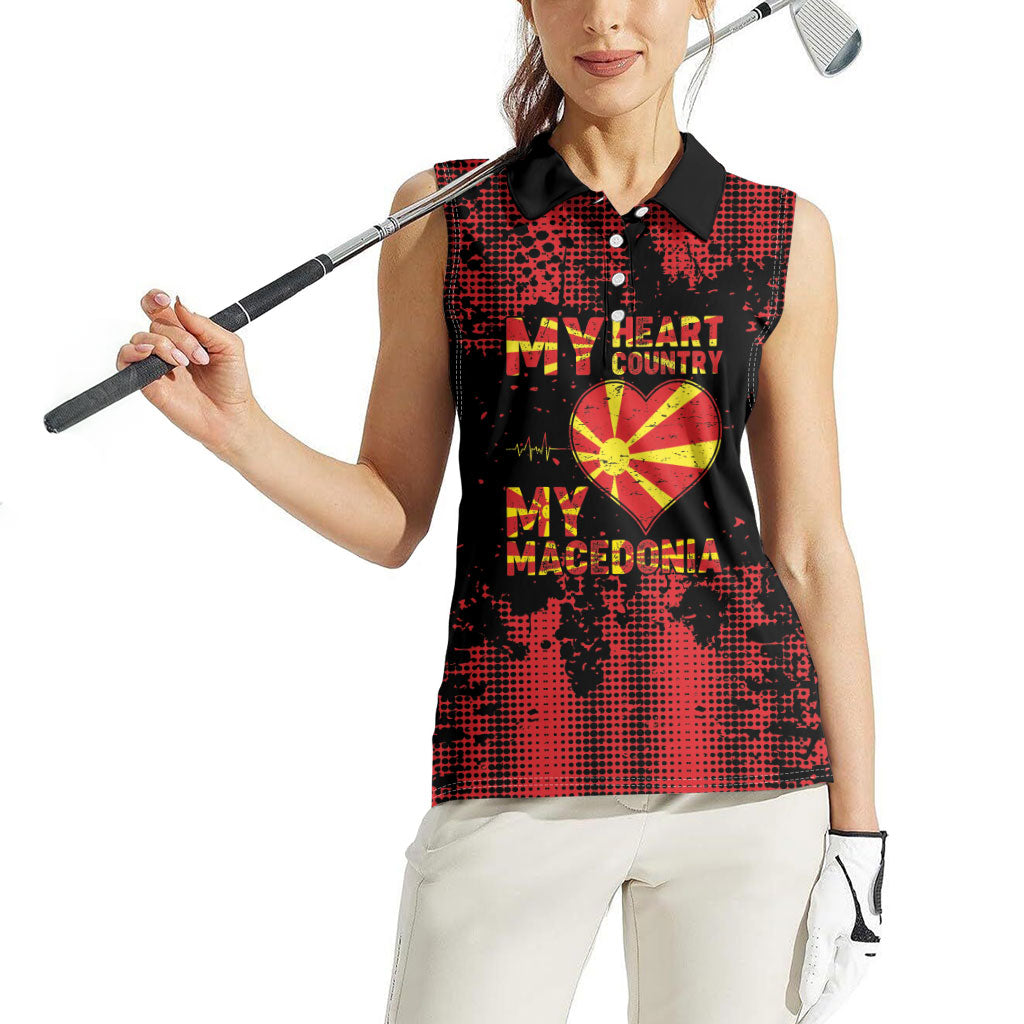 Personalised My Heart My Country My Macedonia Women Sleeveless Polo Shirt Grunge Style