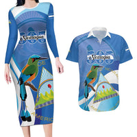 Nicaragua 505 Guardabarranco Couples Matching Long Sleeve Bodycon Dress and Hawaiian Shirt En Dios confiamos - Wonder Print Shop