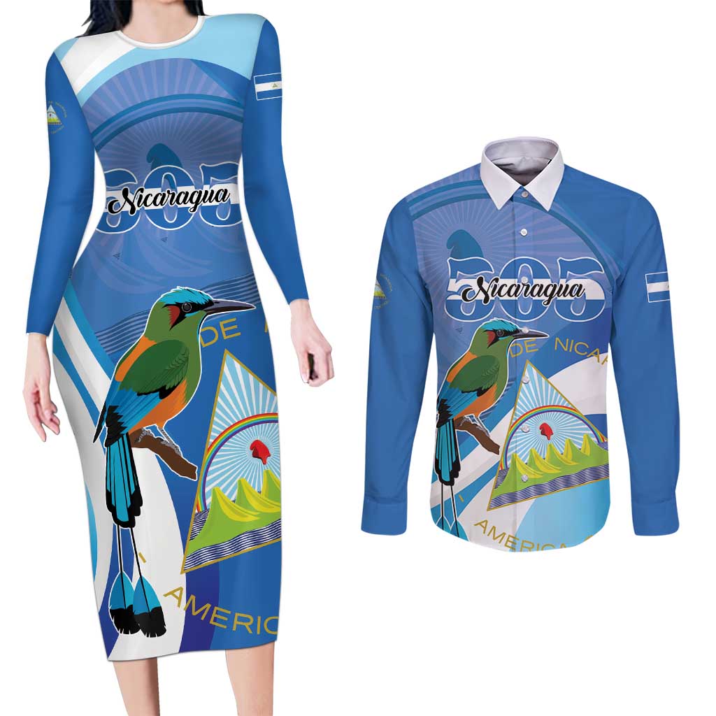 Nicaragua 505 Guardabarranco Couples Matching Long Sleeve Bodycon Dress and Long Sleeve Button Shirt En Dios confiamos - Wonder Print Shop