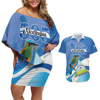 Nicaragua 505 Guardabarranco Couples Matching Off Shoulder Short Dress and Hawaiian Shirt En Dios confiamos - Wonder Print Shop