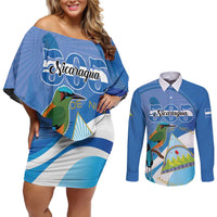 Nicaragua 505 Guardabarranco Couples Matching Off Shoulder Short Dress and Long Sleeve Button Shirt En Dios confiamos - Wonder Print Shop