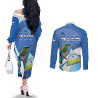 Nicaragua 505 Guardabarranco Couples Matching Off The Shoulder Long Sleeve Dress and Long Sleeve Button Shirt En Dios confiamos - Wonder Print Shop