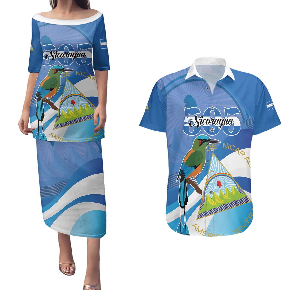 Nicaragua 505 Guardabarranco Couples Matching Puletasi and Hawaiian Shirt En Dios confiamos - Wonder Print Shop