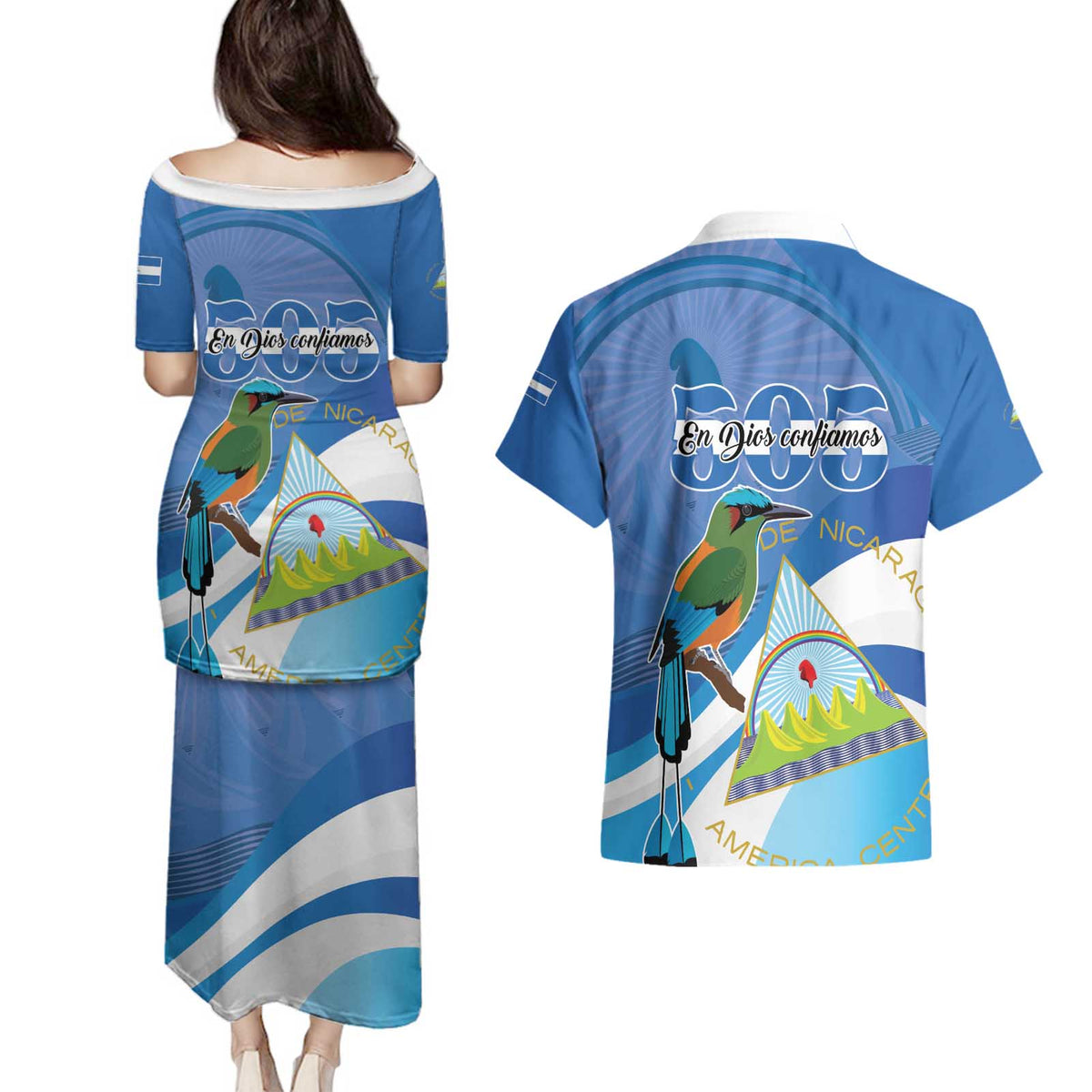 Nicaragua 505 Guardabarranco Couples Matching Puletasi and Hawaiian Shirt En Dios confiamos - Wonder Print Shop