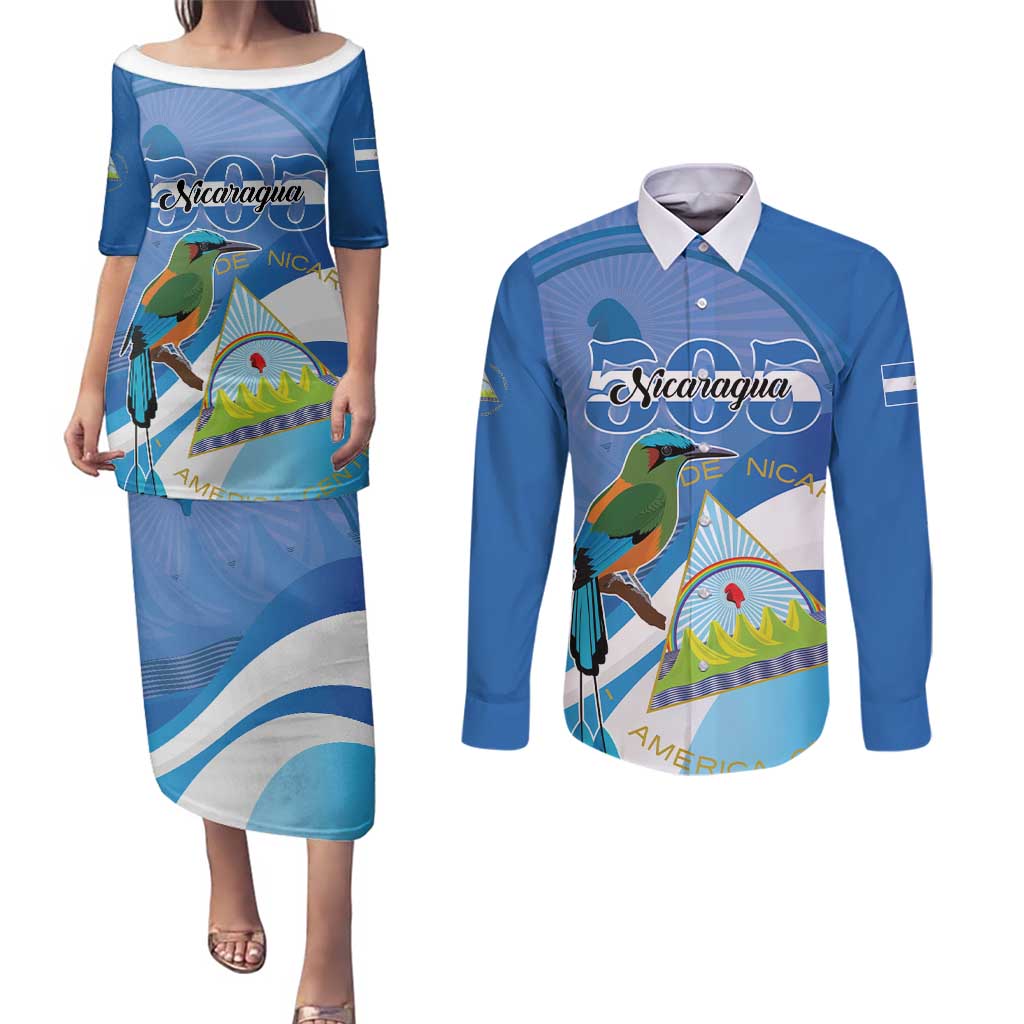 Nicaragua 505 Guardabarranco Couples Matching Puletasi and Long Sleeve Button Shirt En Dios confiamos - Wonder Print Shop