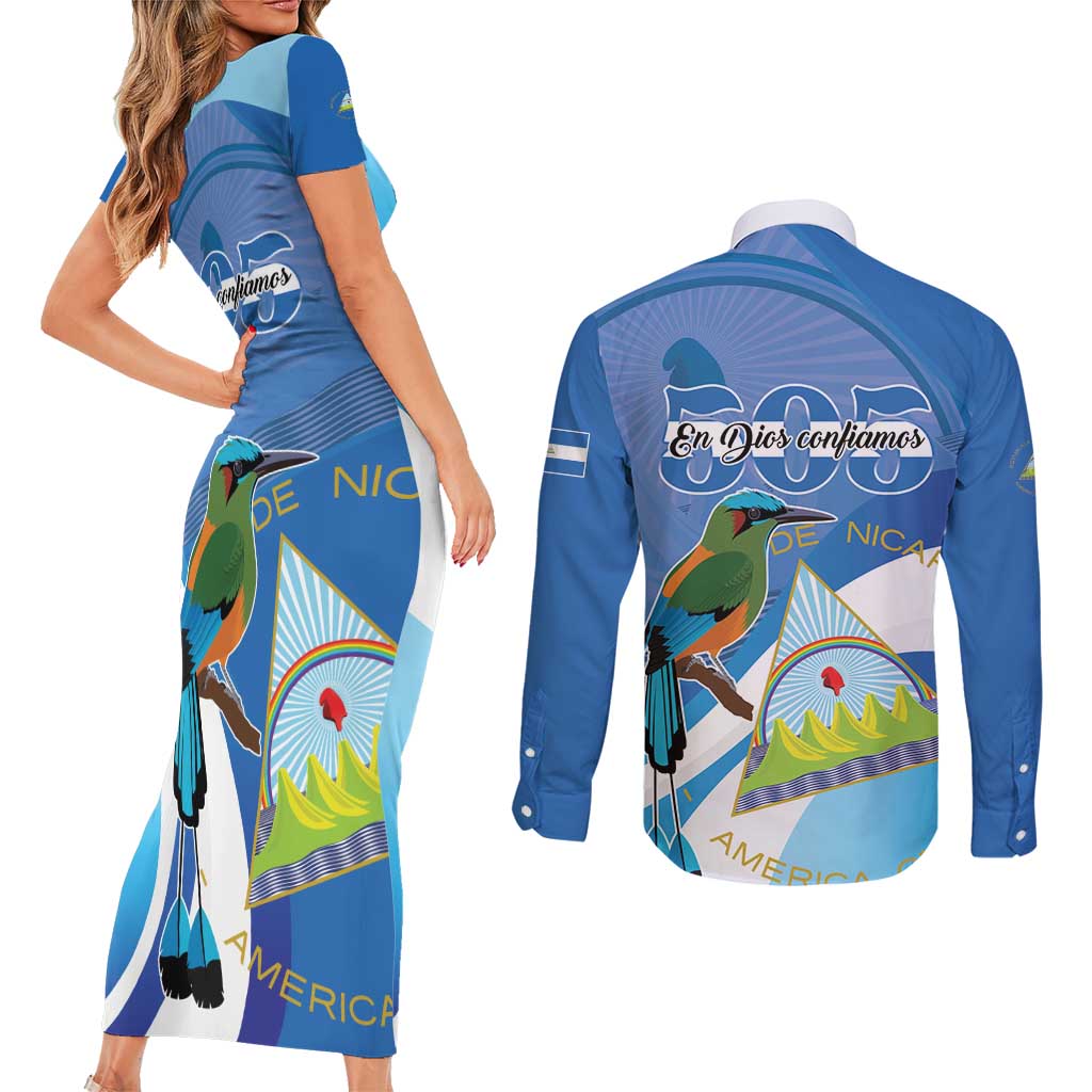 Nicaragua 505 Guardabarranco Couples Matching Short Sleeve Bodycon Dress and Long Sleeve Button Shirt En Dios confiamos - Wonder Print Shop
