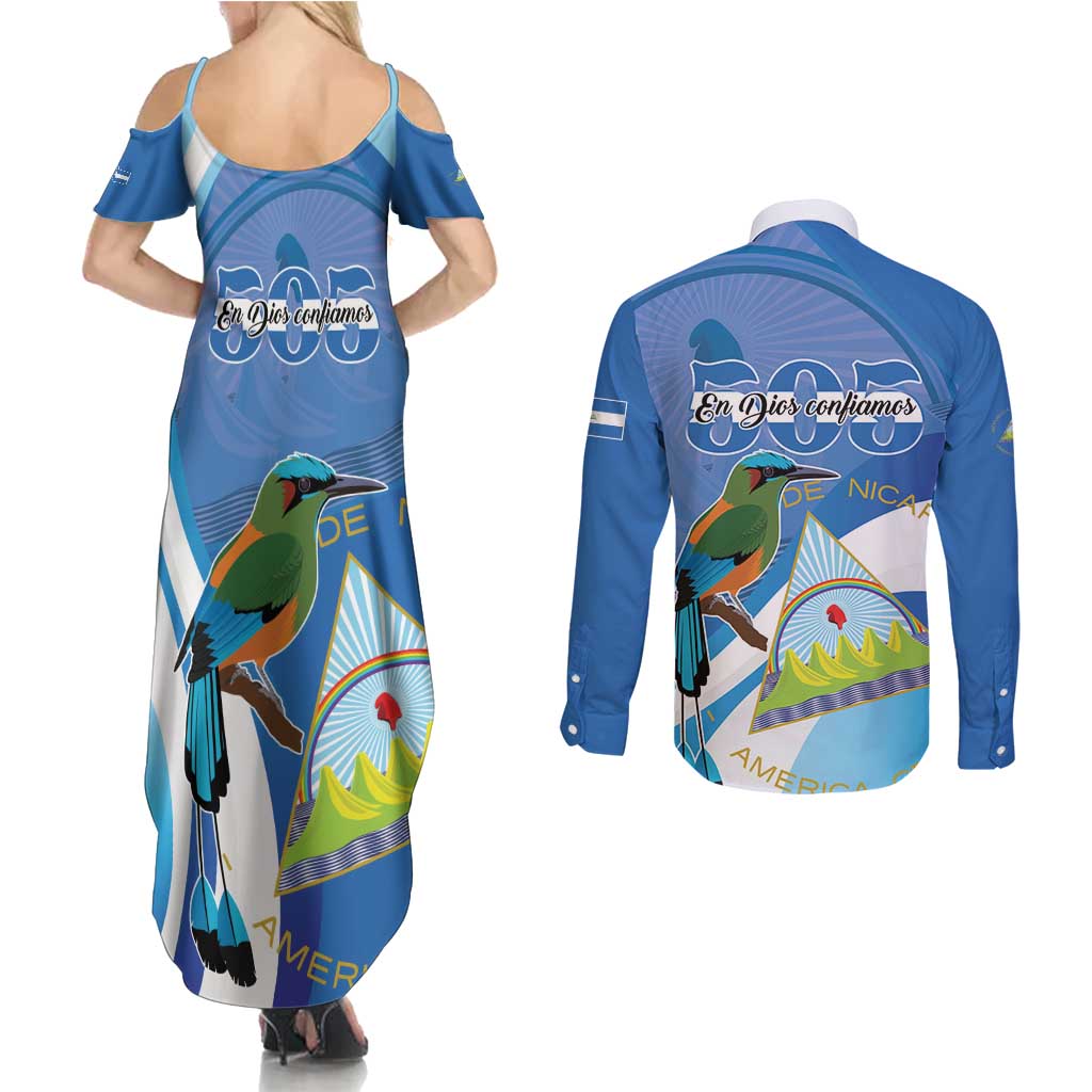 Nicaragua 505 Guardabarranco Couples Matching Summer Maxi Dress and Long Sleeve Button Shirt En Dios confiamos - Wonder Print Shop