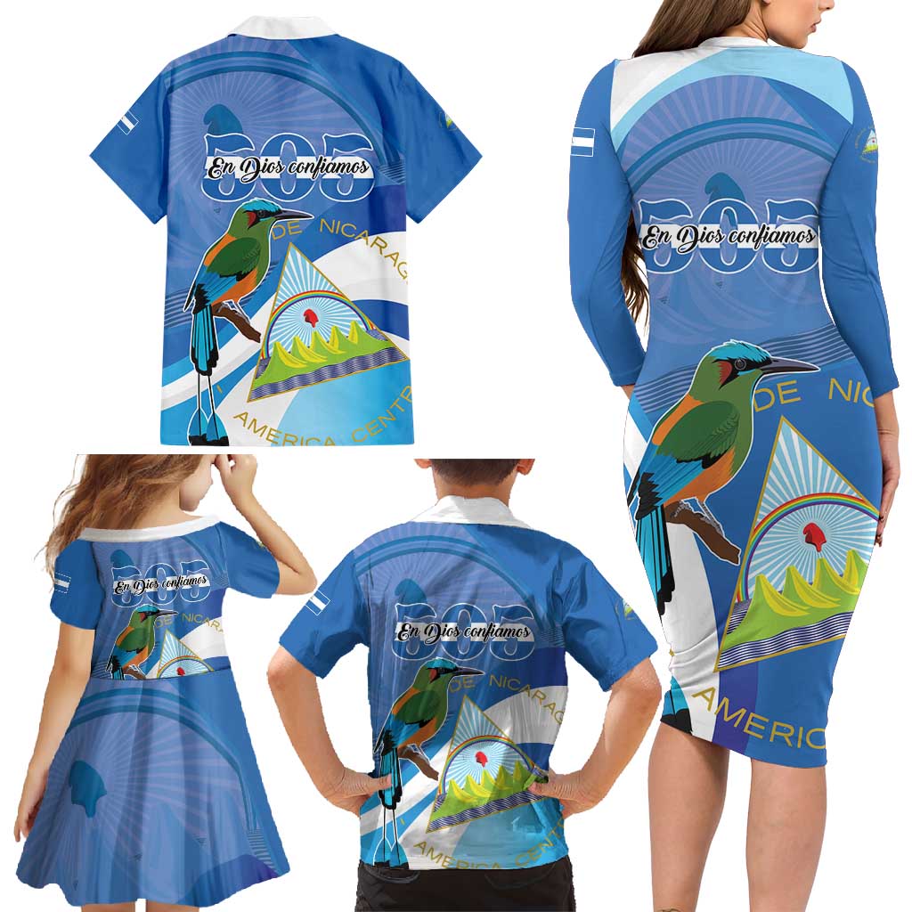 Nicaragua 505 Guardabarranco Family Matching Long Sleeve Bodycon Dress and Hawaiian Shirt En Dios confiamos - Wonder Print Shop