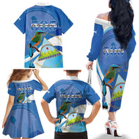 Nicaragua 505 Guardabarranco Family Matching Off The Shoulder Long Sleeve Dress and Hawaiian Shirt En Dios confiamos - Wonder Print Shop