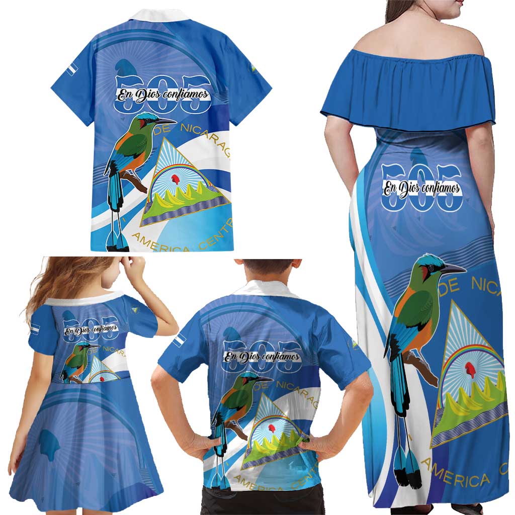 Nicaragua 505 Guardabarranco Family Matching Off Shoulder Maxi Dress and Hawaiian Shirt En Dios confiamos - Wonder Print Shop