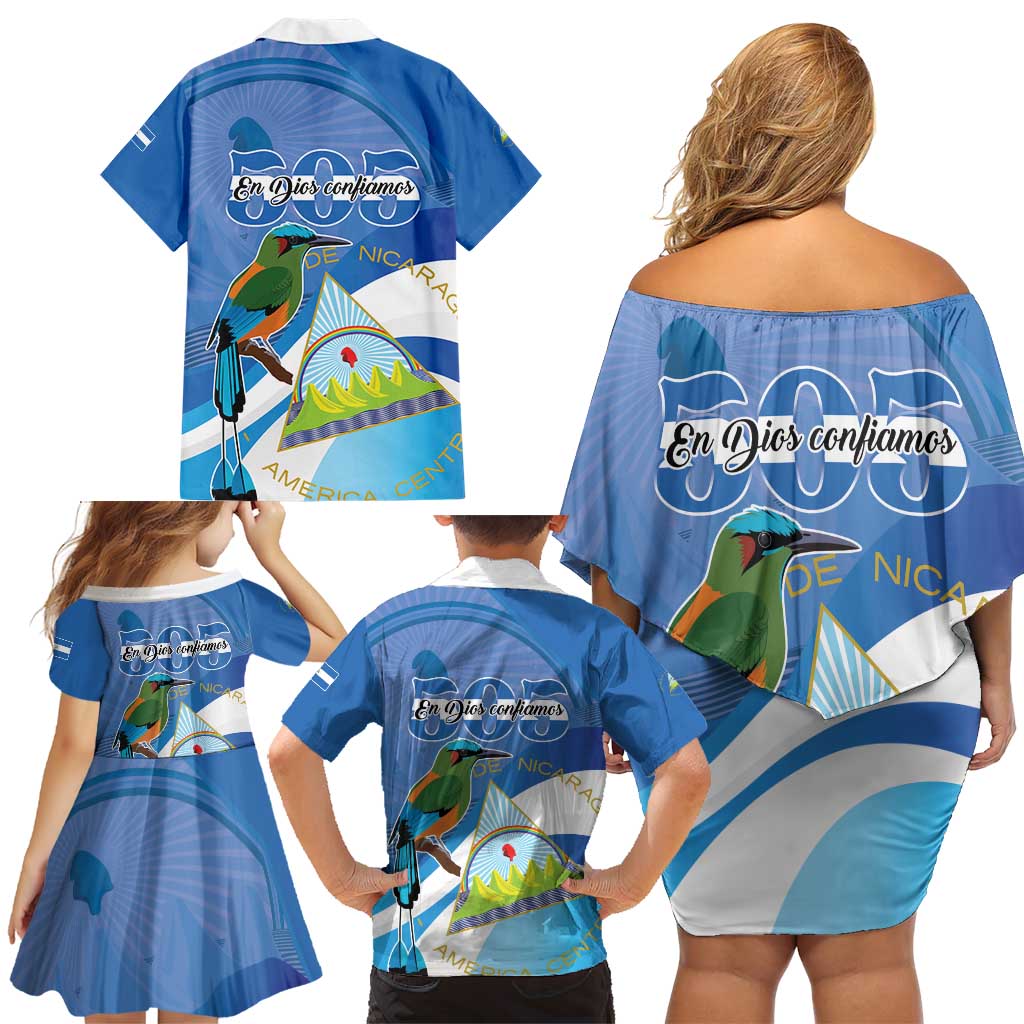 Nicaragua 505 Guardabarranco Family Matching Off Shoulder Short Dress and Hawaiian Shirt En Dios confiamos - Wonder Print Shop