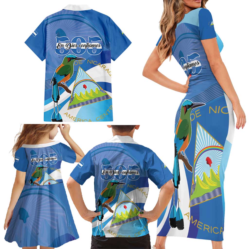 Nicaragua 505 Guardabarranco Family Matching Short Sleeve Bodycon Dress and Hawaiian Shirt En Dios confiamos - Wonder Print Shop