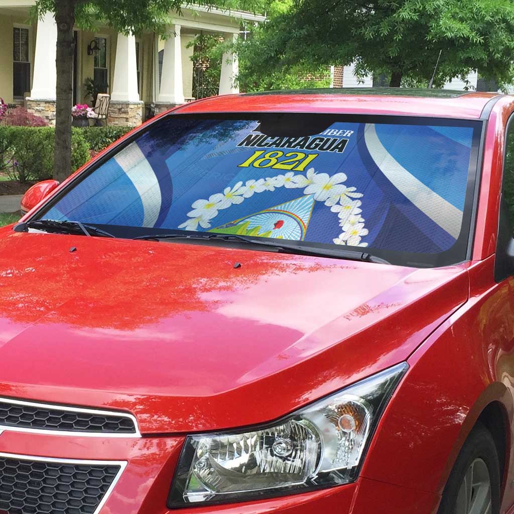 Nicaragua Independence Day 1821 Auto Sun Shade Plumeria Floral - Wonder Print Shop