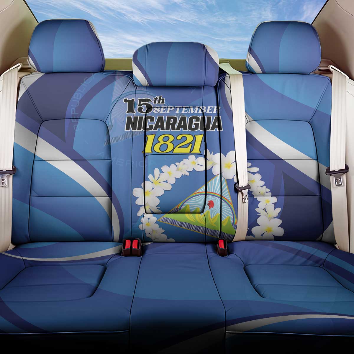 Nicaragua Independence Day 1821 Back Car Seat Cover Plumeria Floral - Wonder Print Shop