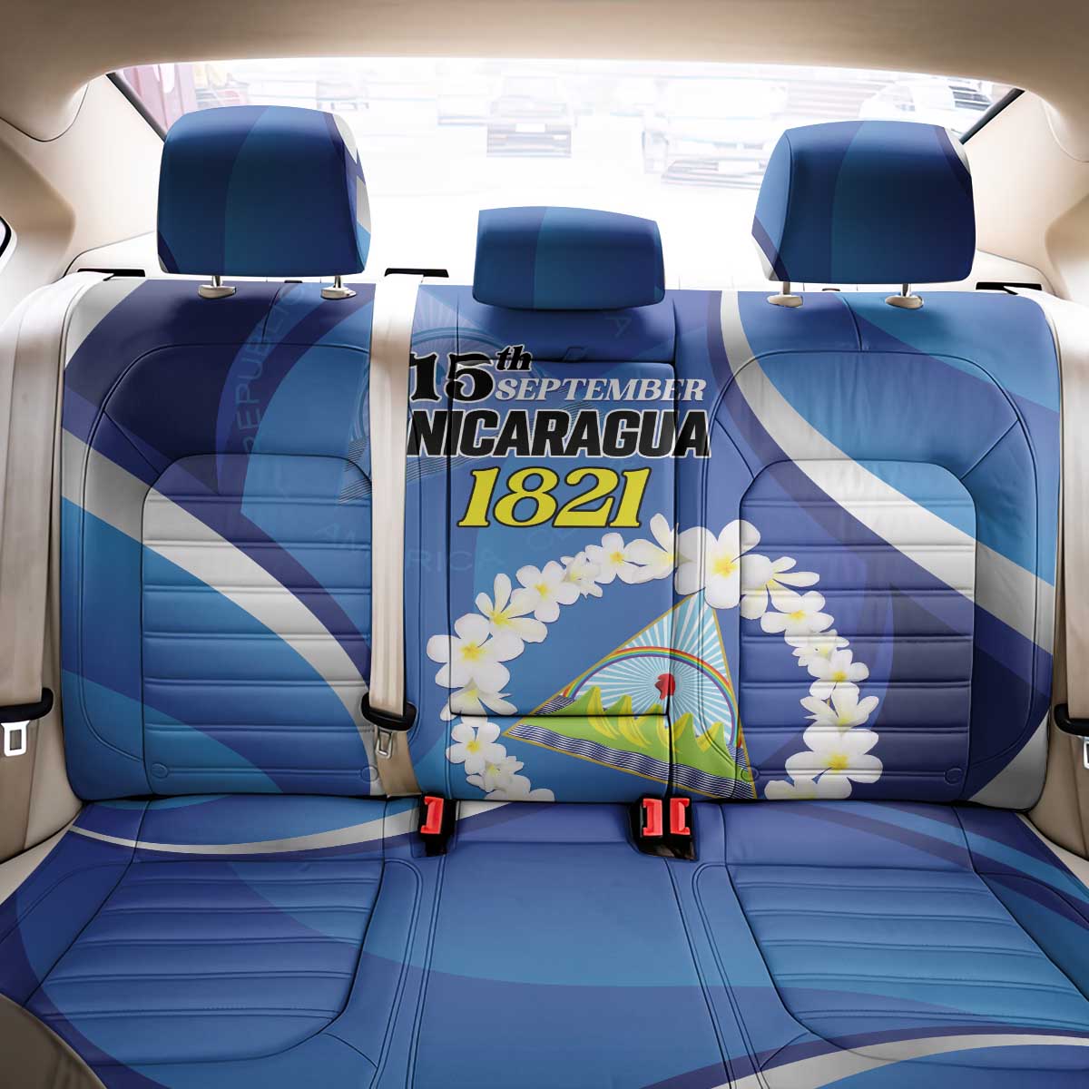 Nicaragua Independence Day 1821 Back Car Seat Cover Plumeria Floral - Wonder Print Shop