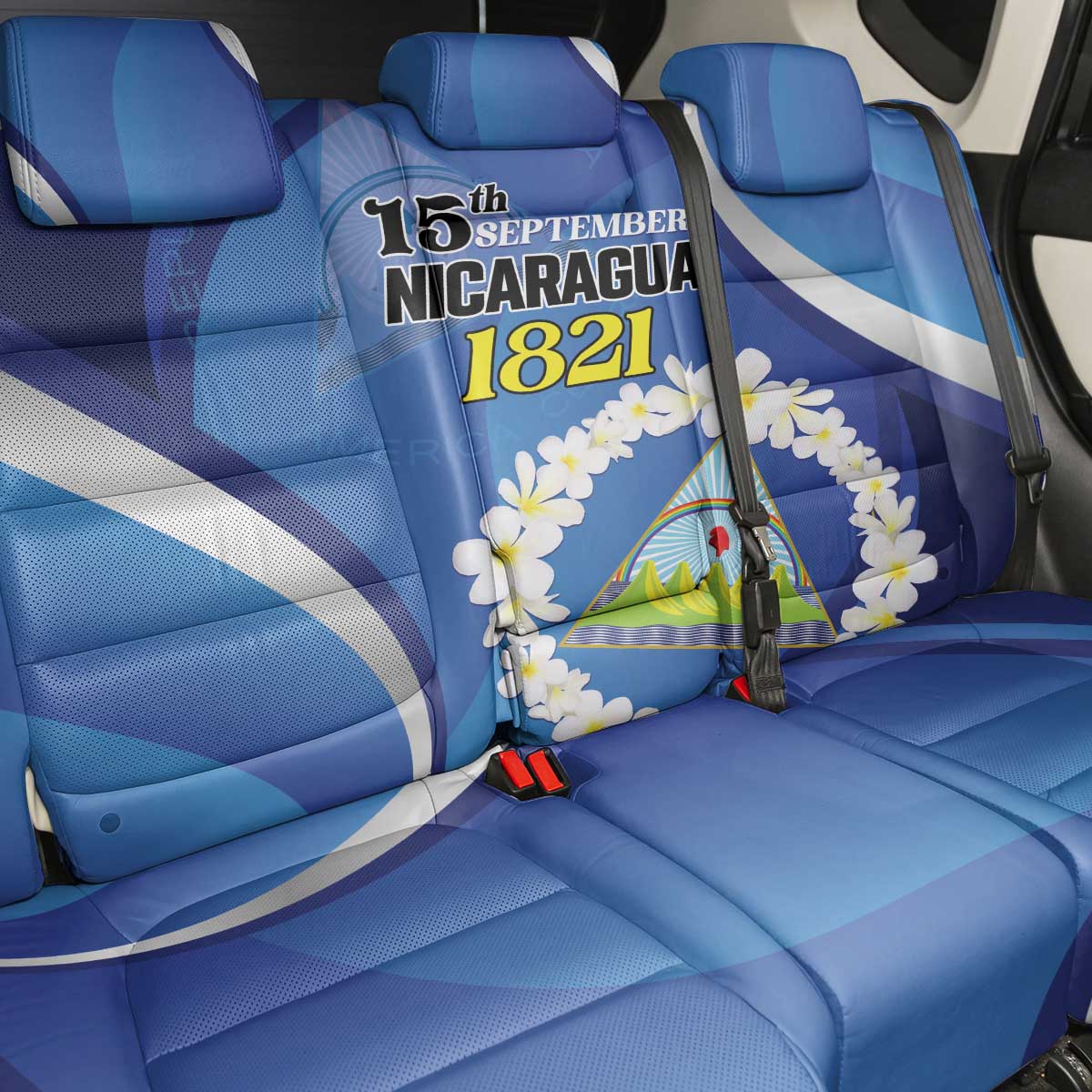 Nicaragua Independence Day 1821 Back Car Seat Cover Plumeria Floral - Wonder Print Shop