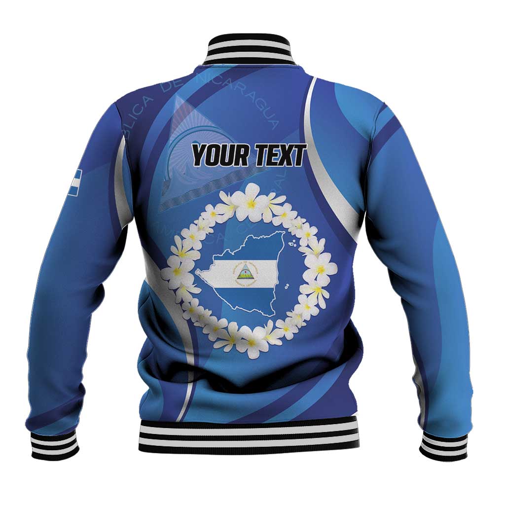 Personalized Nicaragua Independence Day 1821 Baseball Jacket Plumeria Floral - Wonder Print Shop