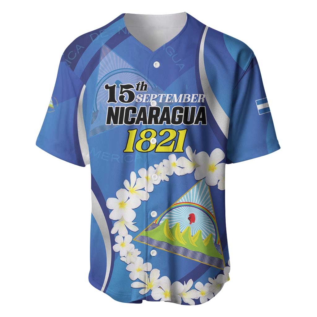 Personalized Nicaragua Independence Day 1821 Baseball Jersey Plumeria Floral - Wonder Print Shop