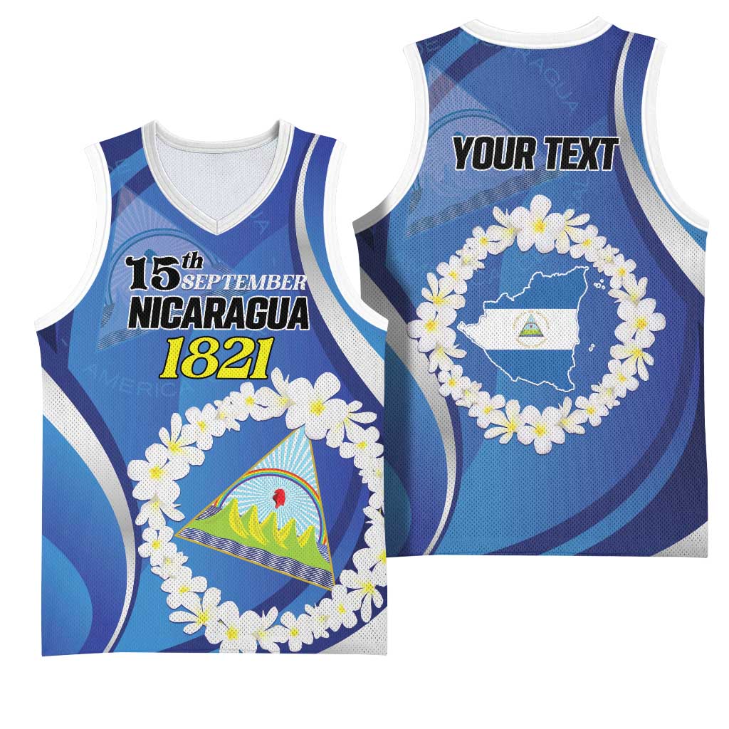 Personalized Nicaragua Independence Day 1821 Basketball Jersey Plumeria Floral - Wonder Print Shop