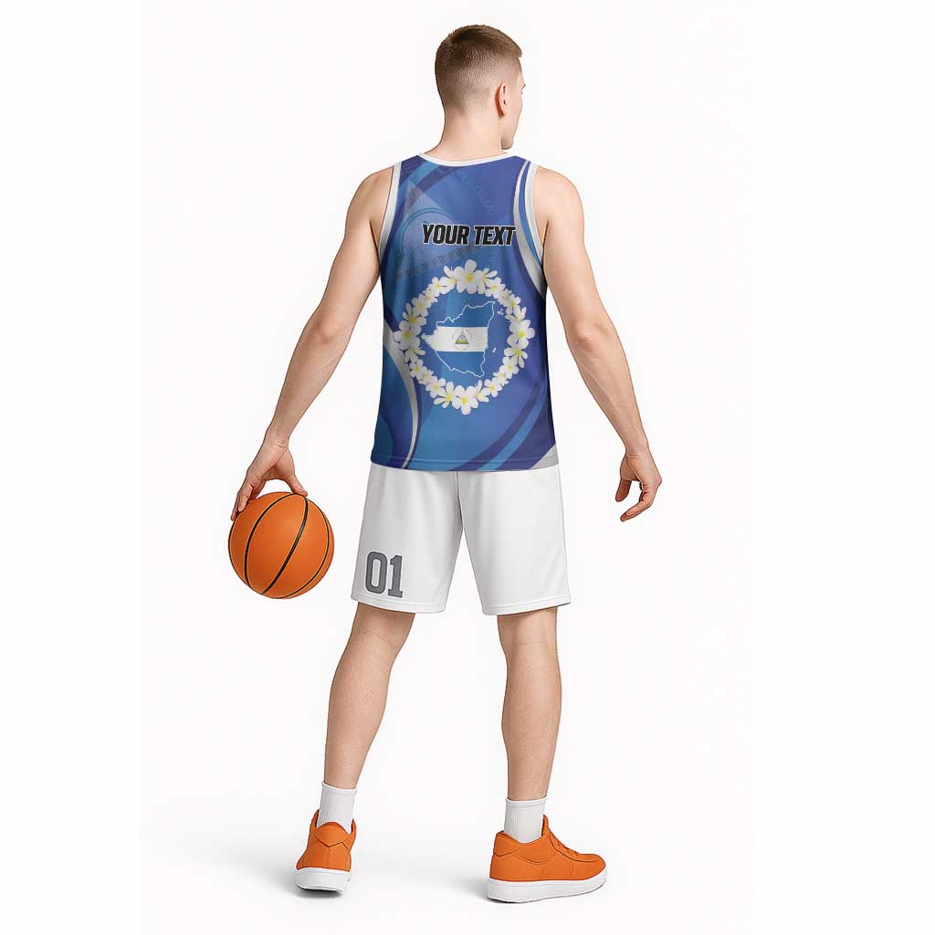 Personalized Nicaragua Independence Day 1821 Basketball Jersey Plumeria Floral - Wonder Print Shop
