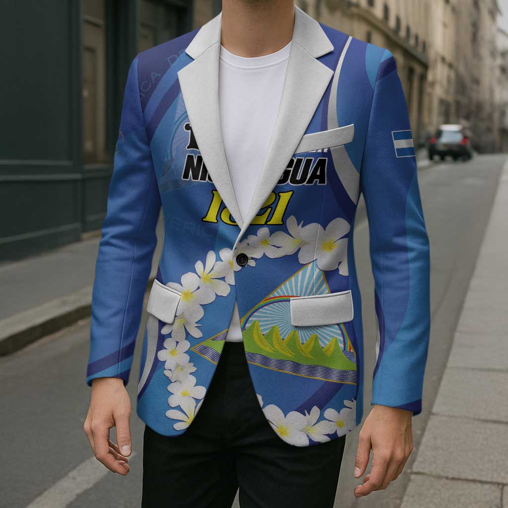 Personalized Nicaragua Independence Day 1821 Blazer Plumeria Floral - Wonder Print Shop