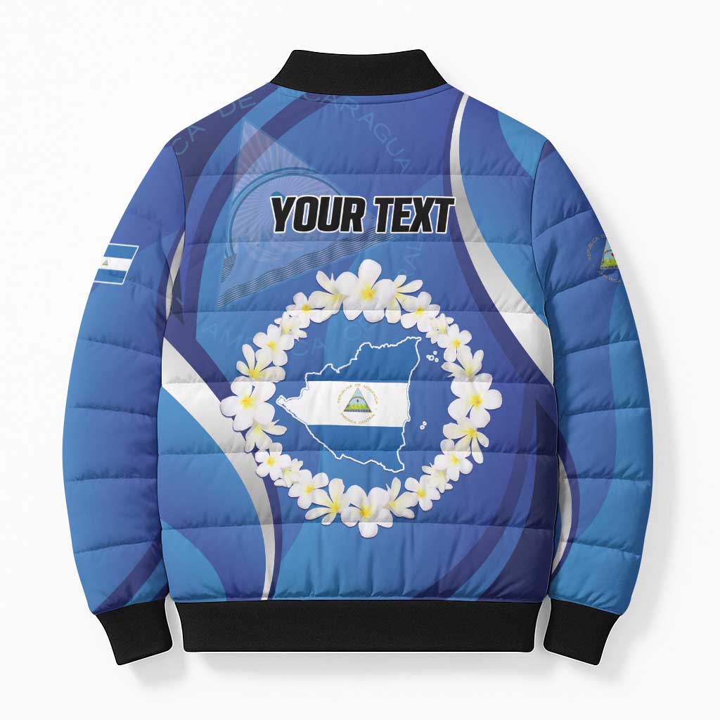 Personalized Nicaragua Independence Day 1821 Bomber Puffer Jacket Plumeria Floral - Wonder Print Shop