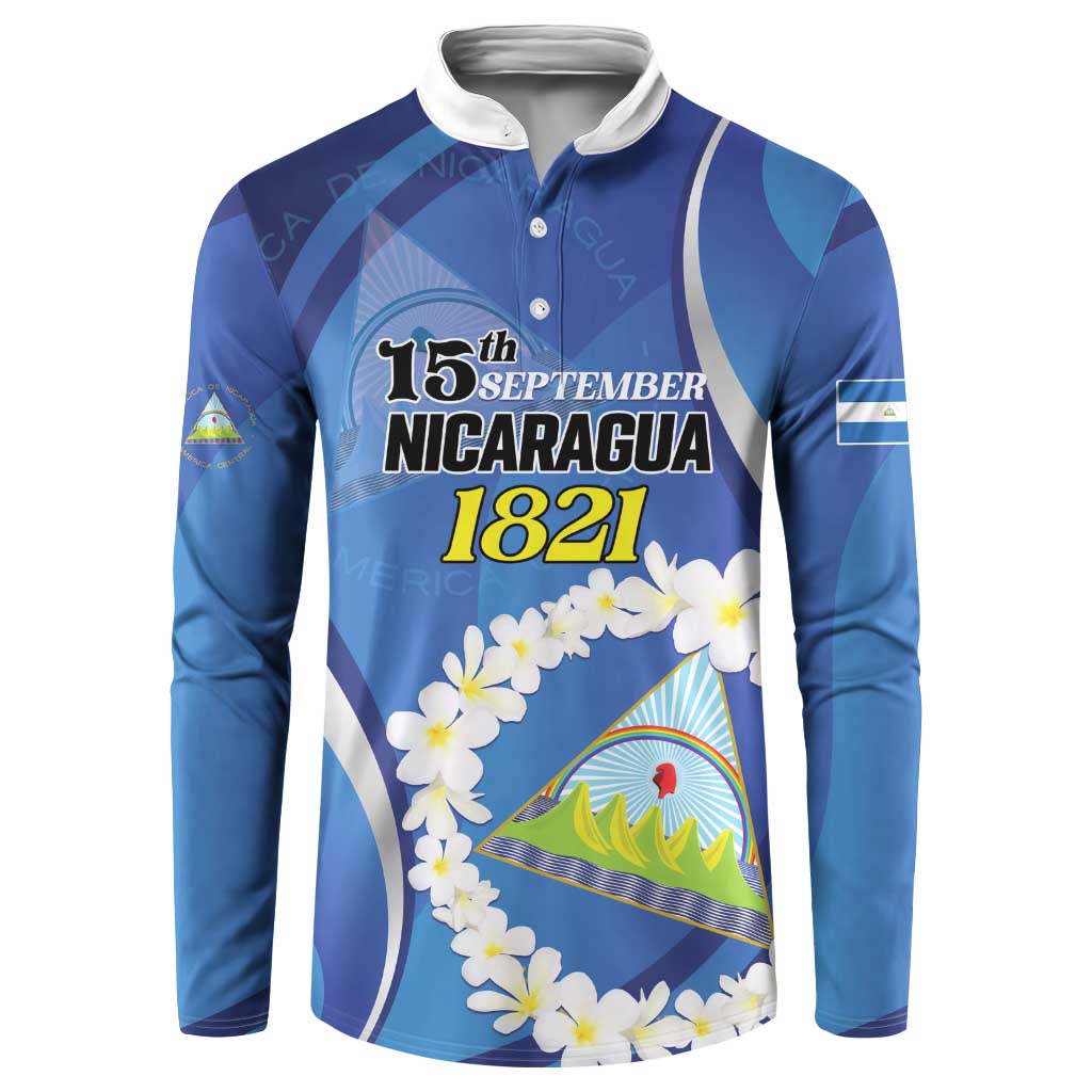 Personalized Nicaragua Independence Day 1821 Button Sweatshirt Plumeria Floral - Wonder Print Shop