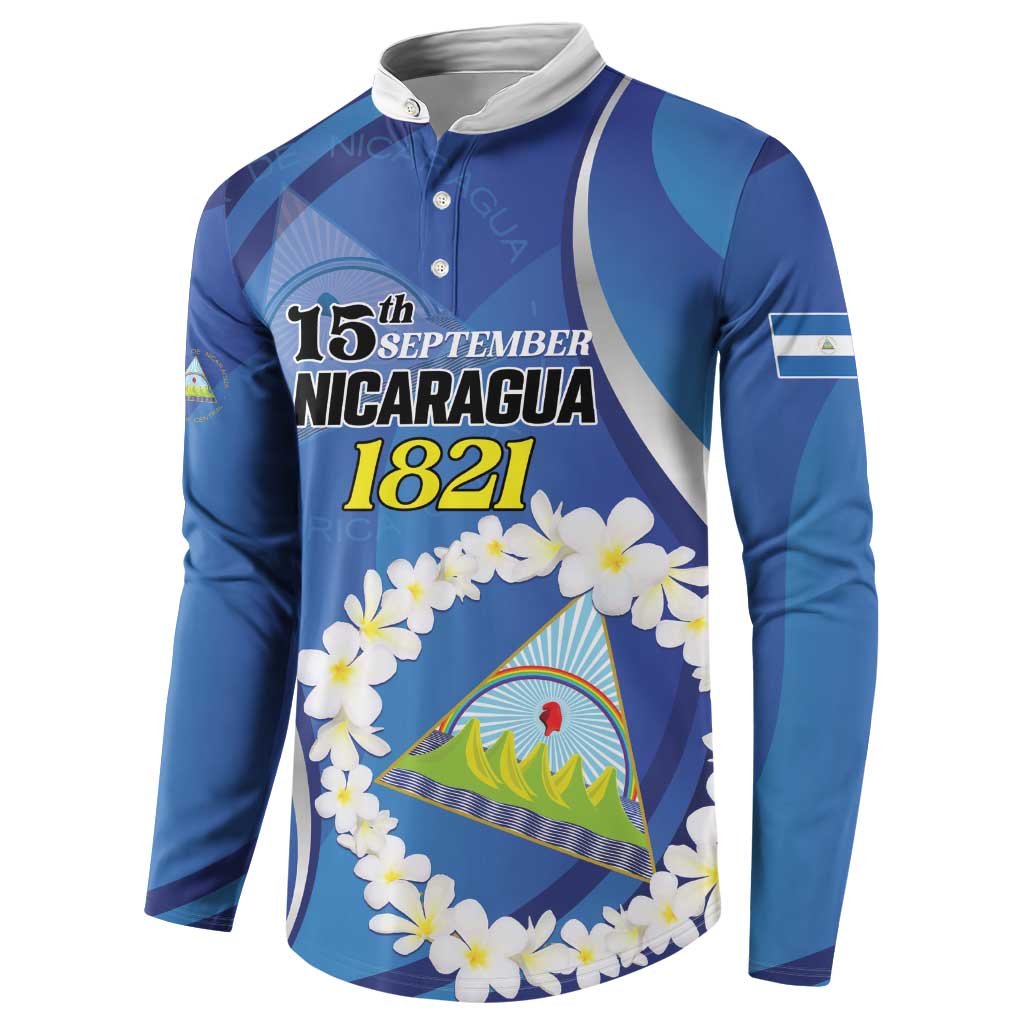 Personalized Nicaragua Independence Day 1821 Button Sweatshirt Plumeria Floral - Wonder Print Shop