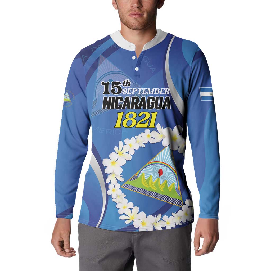 Personalized Nicaragua Independence Day 1821 Button Sweatshirt Plumeria Floral - Wonder Print Shop