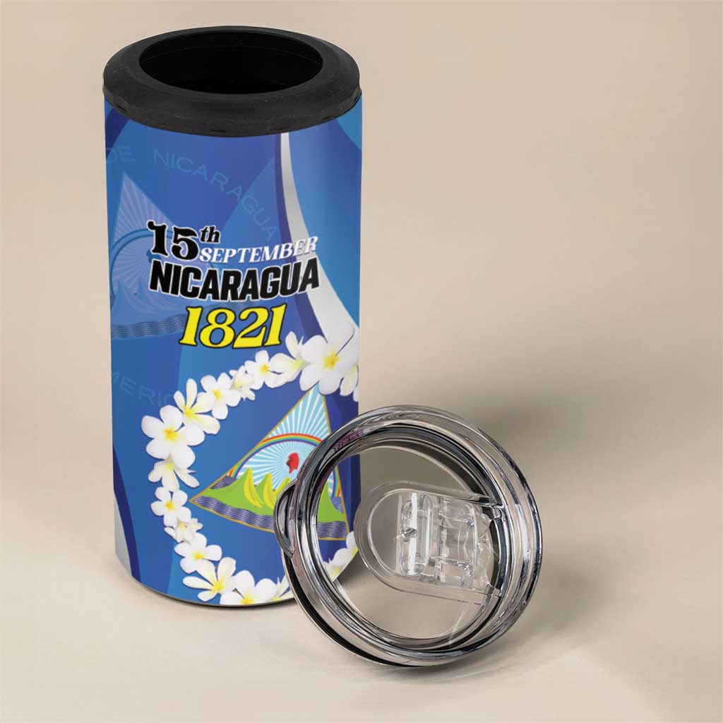 Personalized Nicaragua Independence Day 1821 4 in 1 Can Cooler Tumbler Plumeria Floral - Wonder Print Shop
