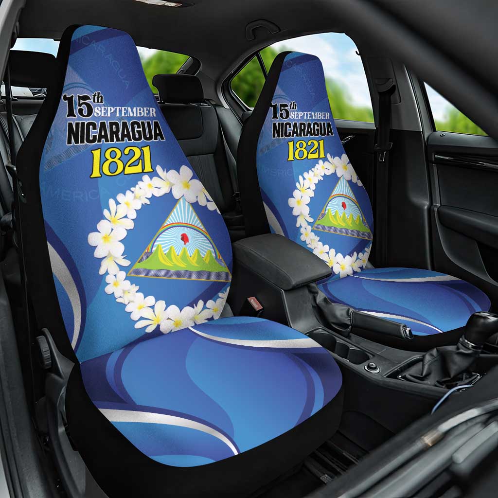 Nicaragua Independence Day 1821 Car Seat Cover Plumeria Floral - Wonder Print Shop