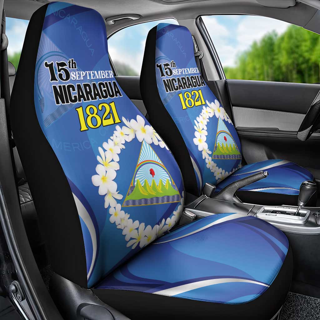 Nicaragua Independence Day 1821 Car Seat Cover Plumeria Floral - Wonder Print Shop