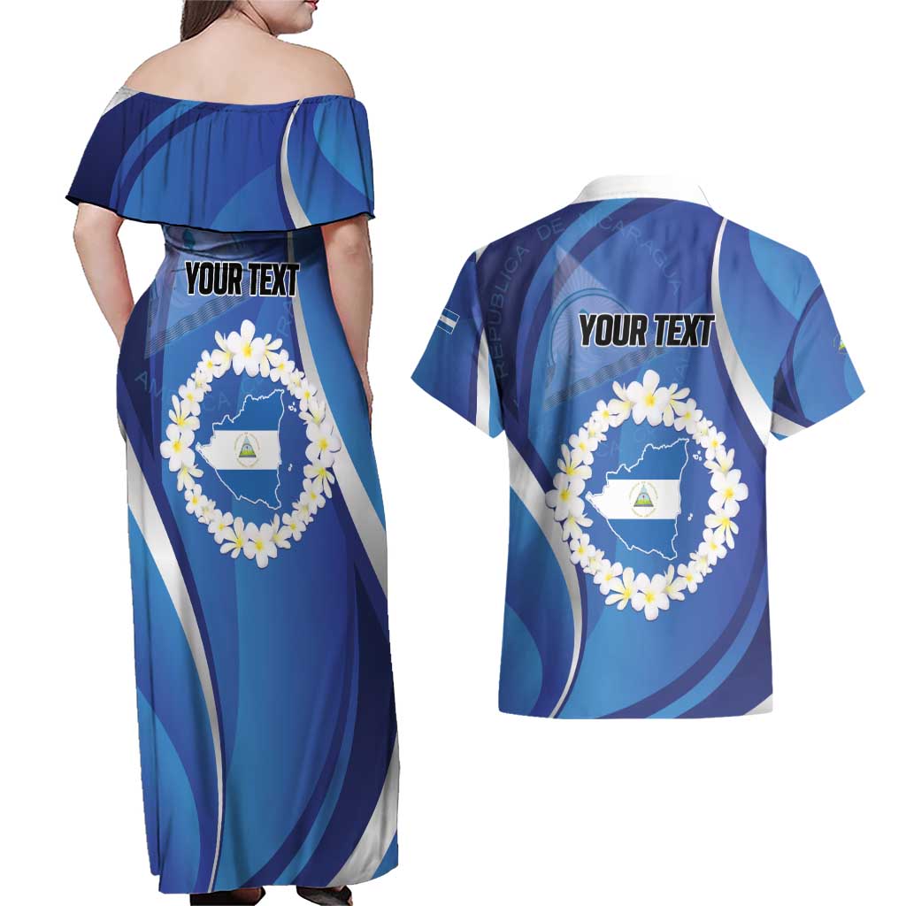 Personalized Nicaragua Independence Day 1821 Couples Matching Off Shoulder Maxi Dress and Hawaiian Shirt Plumeria Floral - Wonder Print Shop