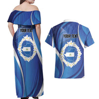 Personalized Nicaragua Independence Day 1821 Couples Matching Off Shoulder Maxi Dress and Hawaiian Shirt Plumeria Floral - Wonder Print Shop