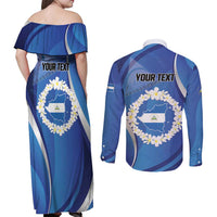 Personalized Nicaragua Independence Day 1821 Couples Matching Off Shoulder Maxi Dress and Long Sleeve Button Shirt Plumeria Floral - Wonder Print Shop