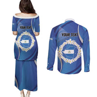 Personalized Nicaragua Independence Day 1821 Couples Matching Puletasi and Long Sleeve Button Shirt Plumeria Floral - Wonder Print Shop