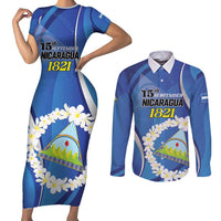 Personalized Nicaragua Independence Day 1821 Couples Matching Short Sleeve Bodycon Dress and Long Sleeve Button Shirt Plumeria Floral - Wonder Print Shop